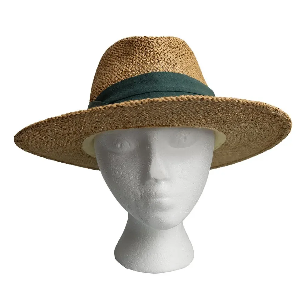 Vintage Straw Sun Hat w/ Green Fabric Havana Band - Made in USA - EUC - One Size - Picture 3 of 10